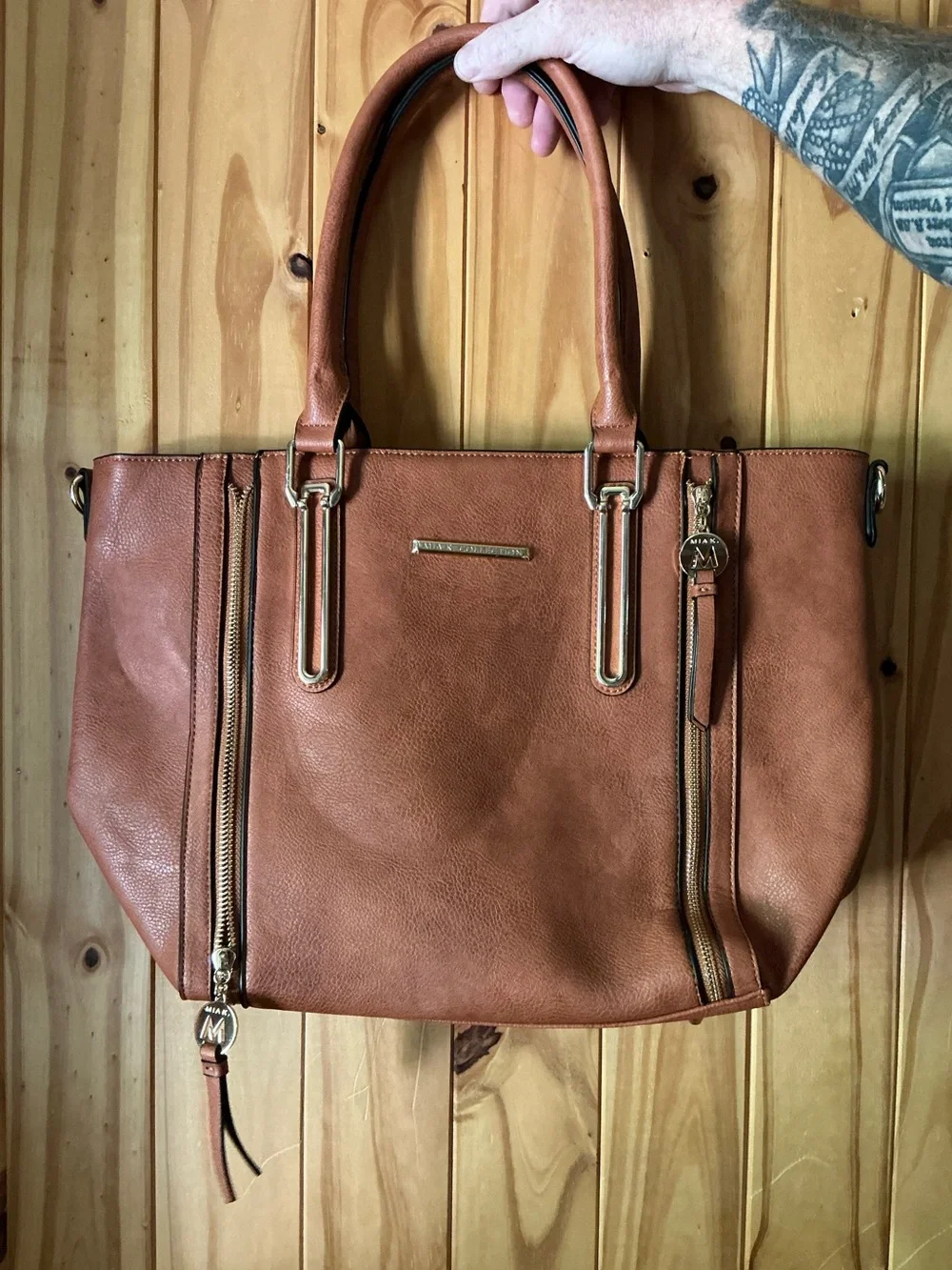 Mia K. Collection Leather Tote with Gold Hardware